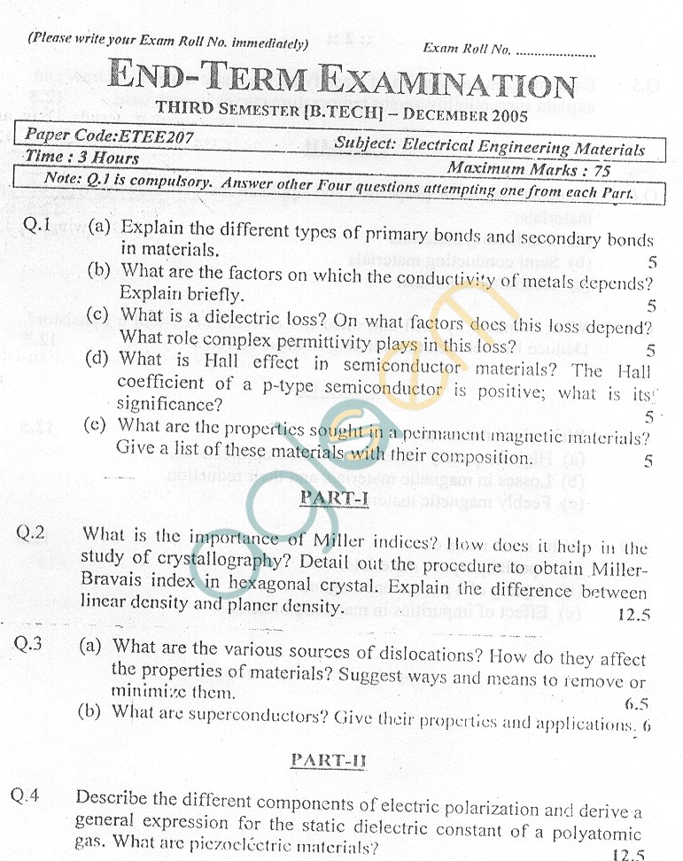 GGSIPU Question Papers Third Semester – End Term 2005 – ETEE-207