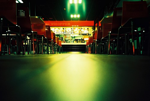red lights lca xpro chairs crossprocess fastfood burgerking burgers seats deserted m4 services refelections artificiallights kodakelitechrome100 ratseyeview homeofthewhopper leighdelamere chinscraper m4services thewhopper leighdelamereservices