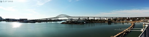 bridge panorama composite bay ship texas corpuschristi usslexington lagoon haunted aircraftcarrier warship hugin roadbridge canonef2255mmf456usm canonxsi zeesstof