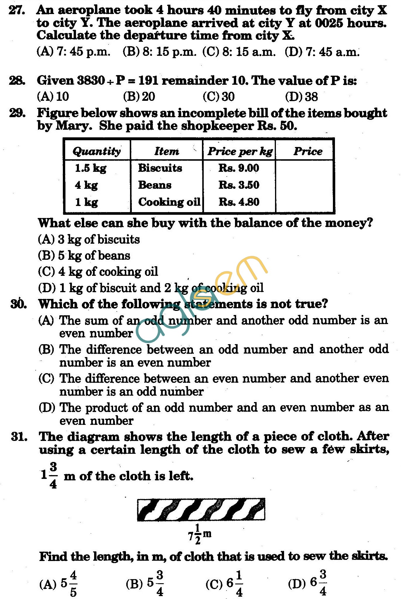 NSTSE 2010 Class V Question Paper with Answers - Mathematics