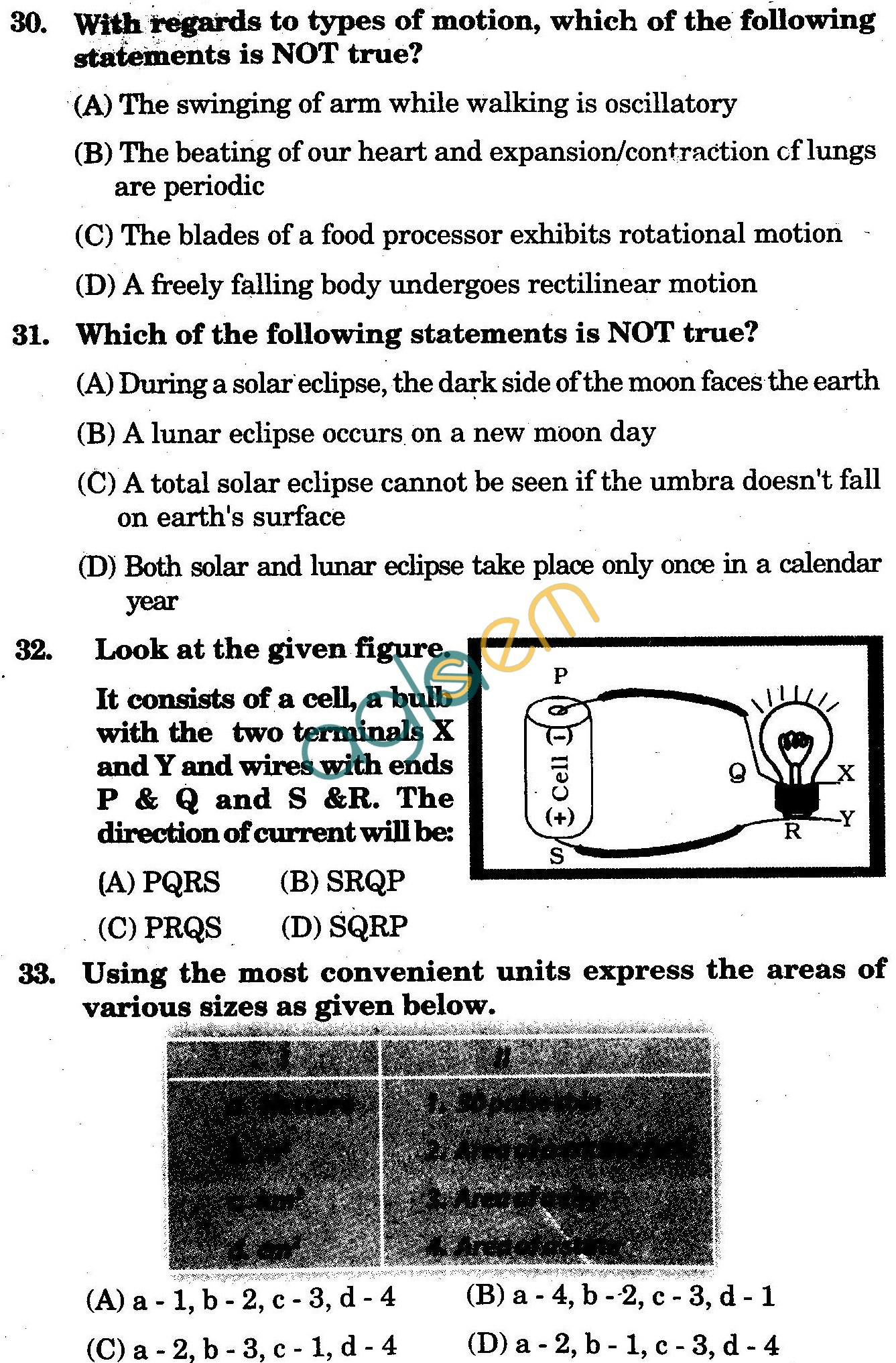 NSTSE 2009 Class VI Question Paper with Answers - Physics