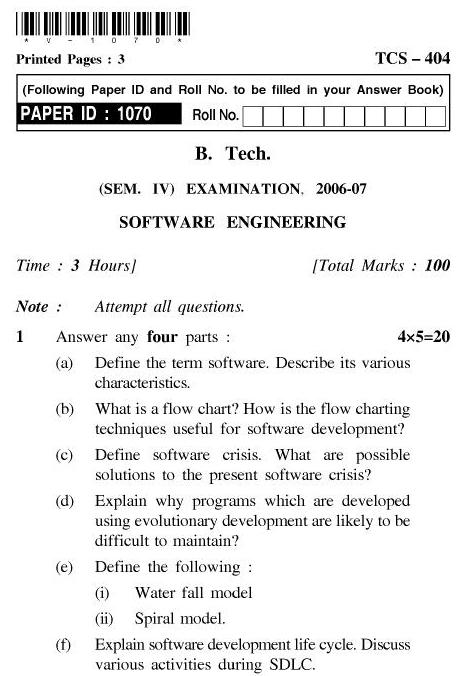 UPTU B.Tech Question Papers - TCS-404-Software Engineering