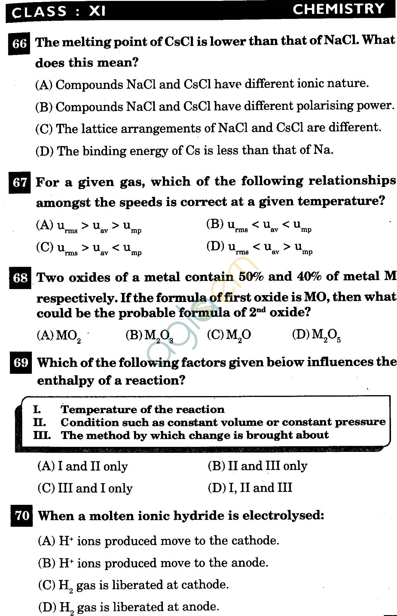 NSTSE 2011 Class XI PCM Question Paper with Answers - Chemistry