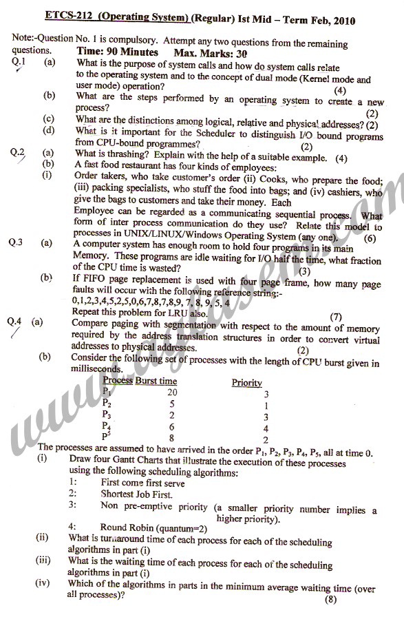 GGSIPU Question Papers Fourth Semester  First Term 2010  ETCS-212
