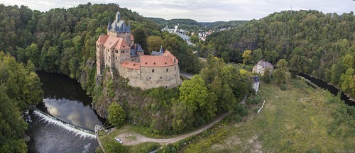 panorama quadrokopter drone flight burgkriebstein sachsen castle saxsony germany fromabove luftaufnahme