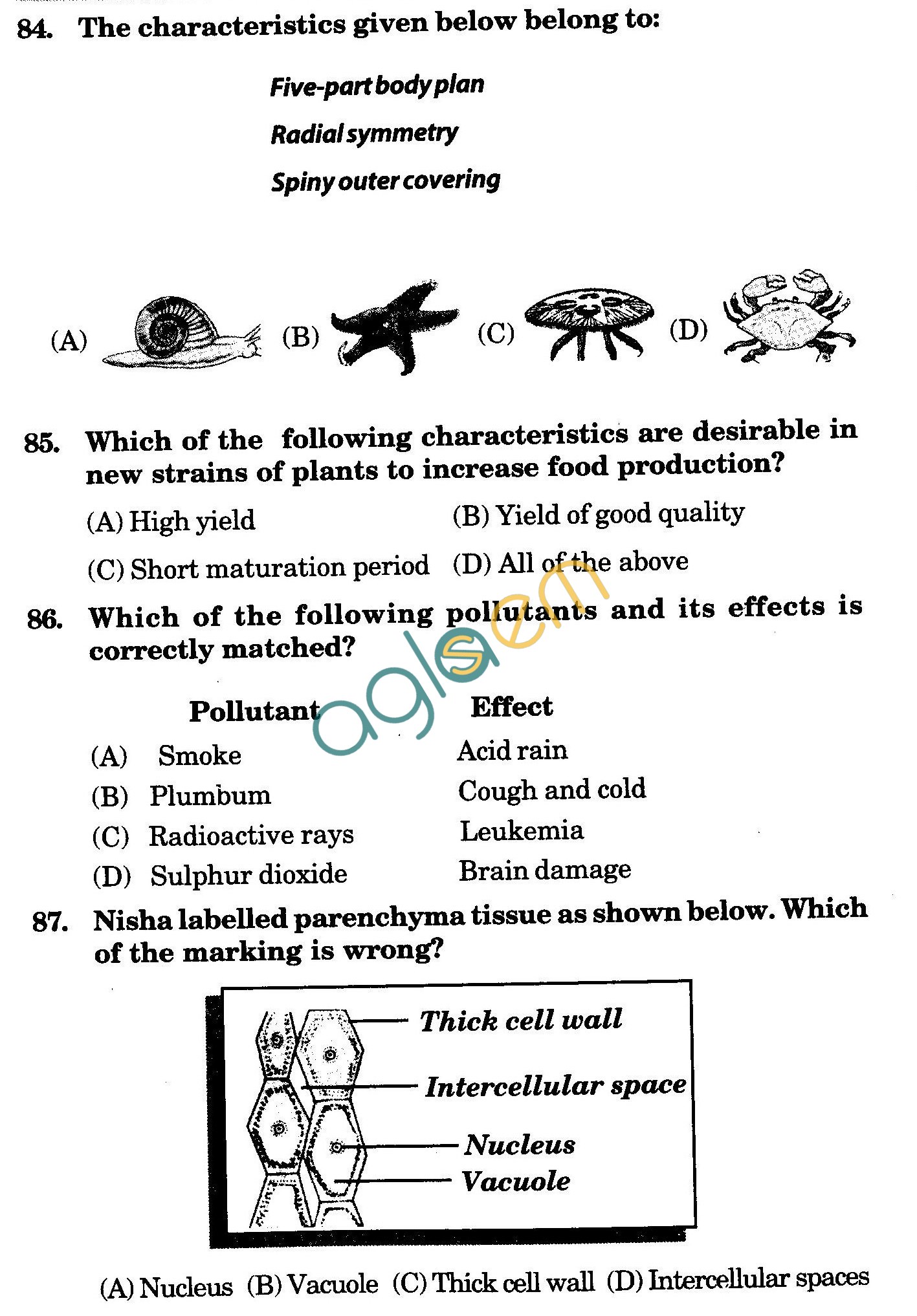 NSTSE 2009 Class IX Question Paper with Answers - Biology