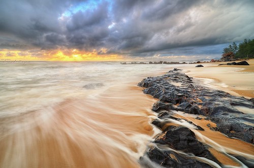 beach rock sunrise waves malaysia hdr pantai kemasik terengganu