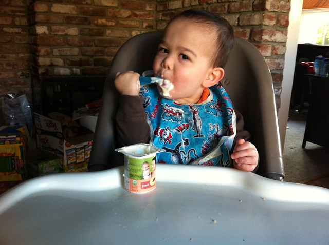 Eating yogurt with a spoon