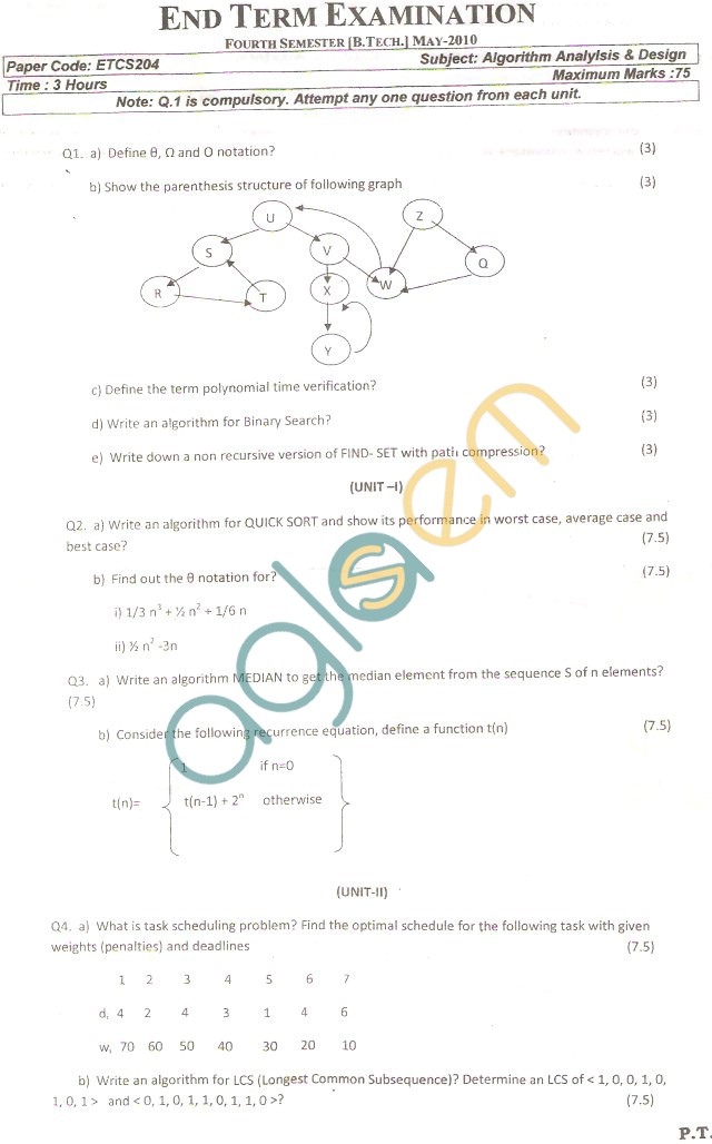 GGSIPU Question Papers Fourth Semester – End Term 2010 – ETCS-204