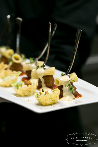 Caesar Salad in Parmesan Cup, Pasta & Meatball Forks