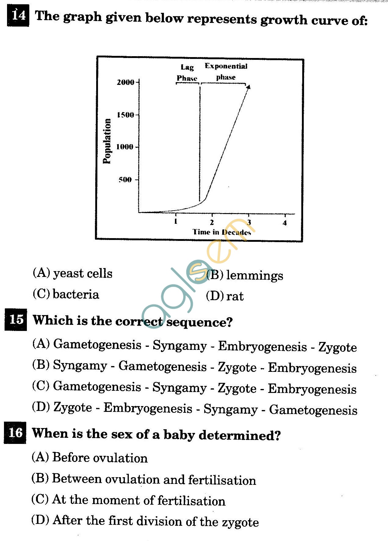 NSTSE 2011 Class XII PCB Question Paper with Answers - Biology