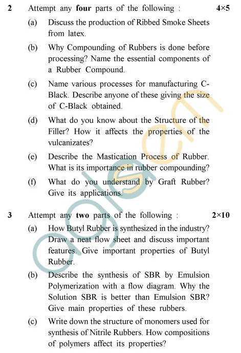 UPTU B.Tech Question Papers - PL-603 - Technology of Elastomers