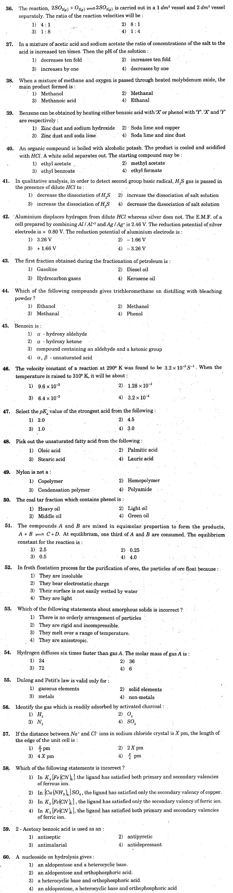 KCET 2004 Question Paper - Chemistry