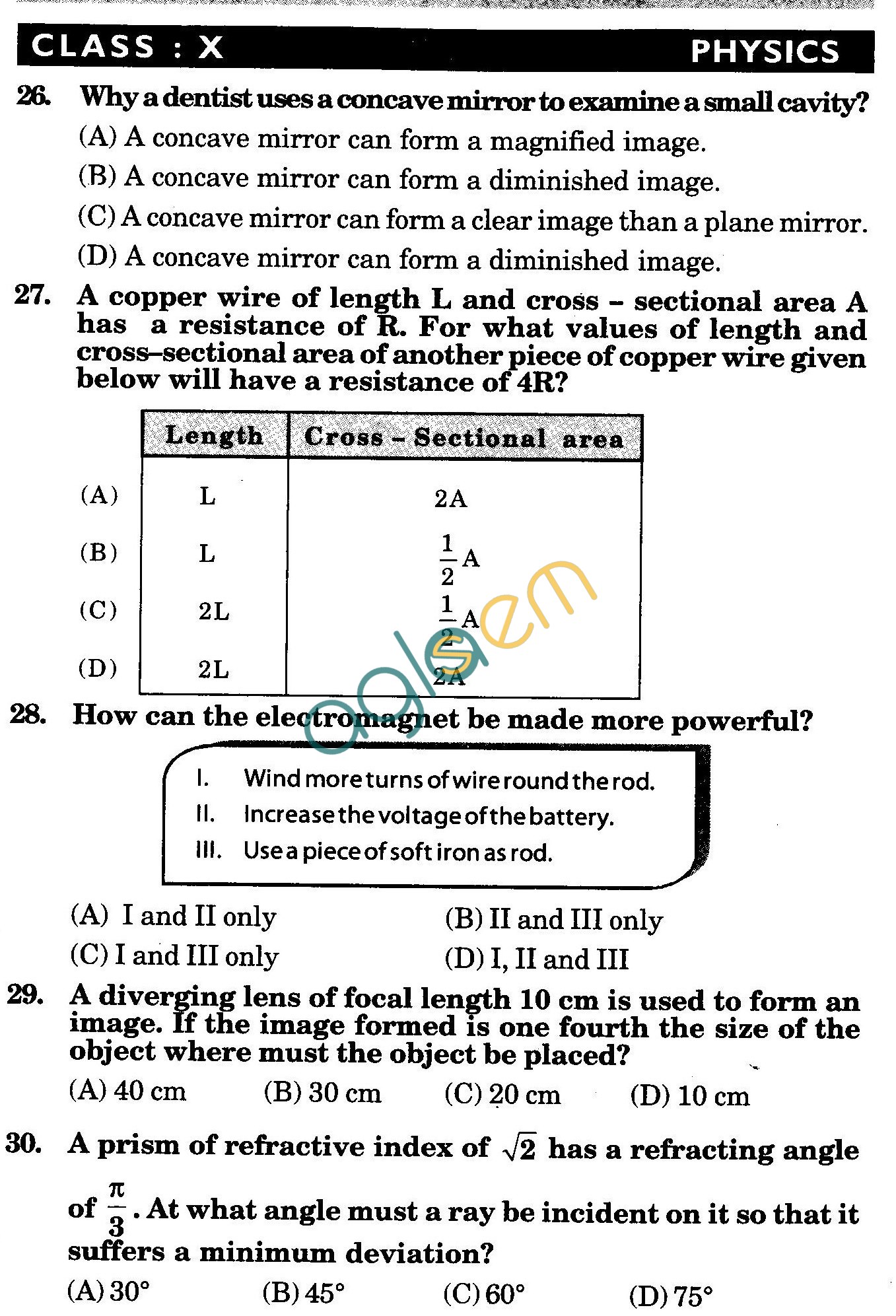 NSTSE 2010: Class X Question Paper with Answers - Physics