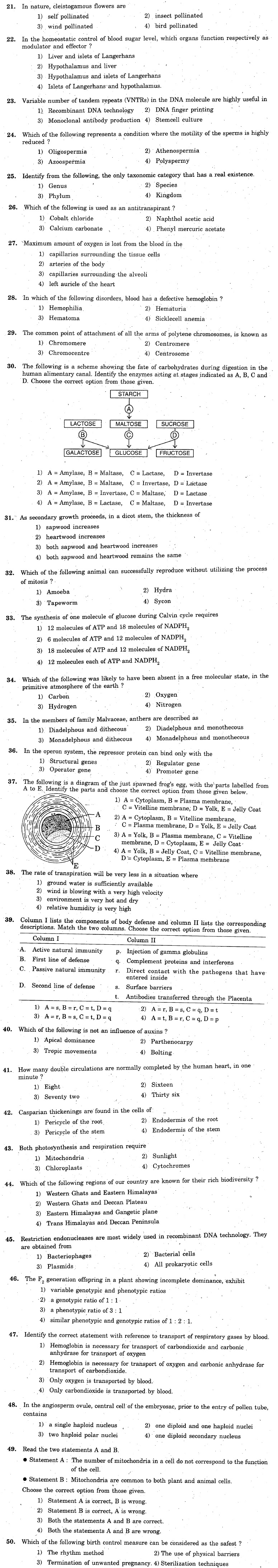 KCET 2006 Question Paper - Biology