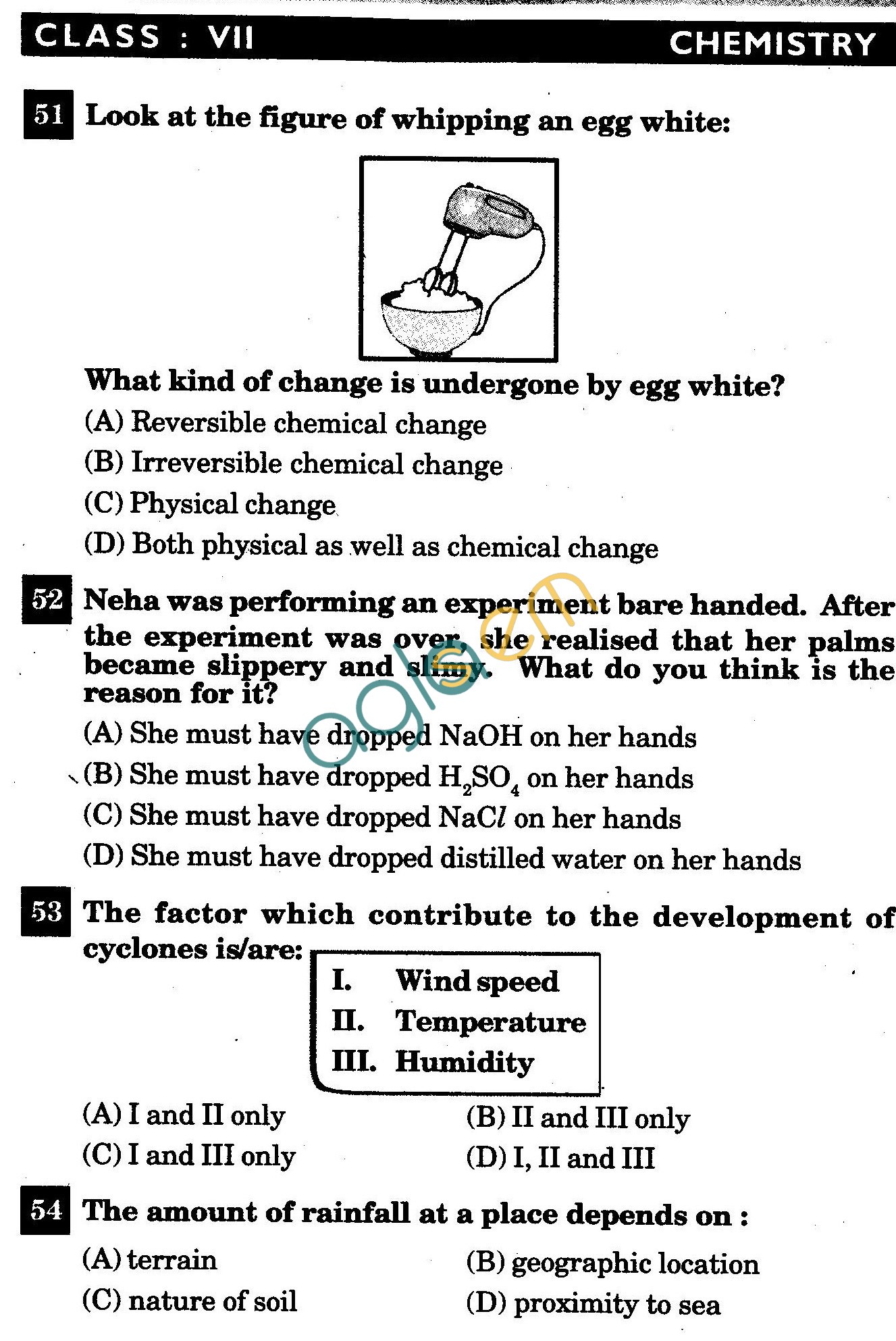 NSTSE 2011 Class VII Question Paper with Answers - Chemistry