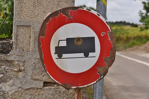 hautemarne france august 2016 red circle road sign lorry truck