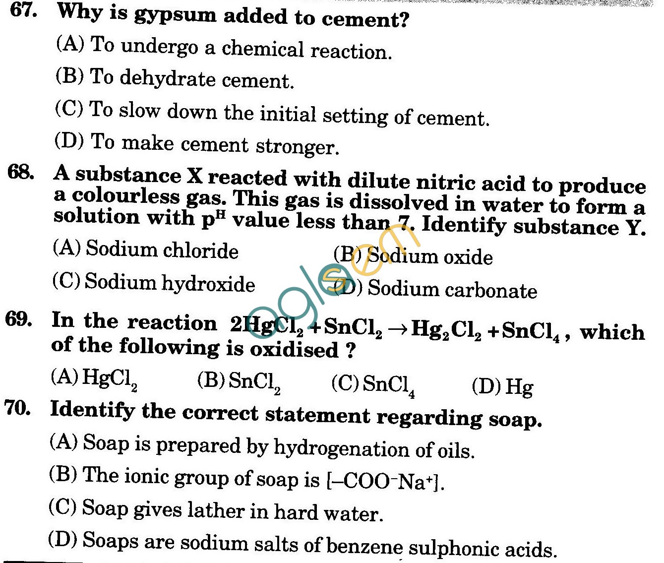 NSTSE 2010: Class X Question Paper with Answers - Chemistry