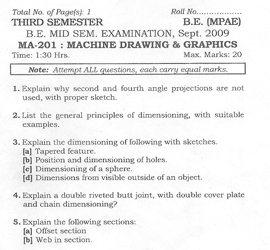 NSIT: Question Papers 2009  3 Semester - Mid Sem - MA-201