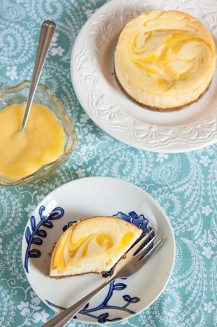 Meyer Lemon Swirled Vanilla Bean Cheesecakes