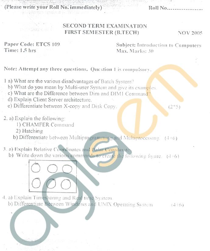 GGSIPU: Question Papers First Semester – Second Term 2005 – ETCS-109
