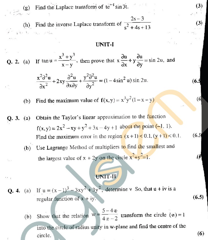 GGSIPU Question Papers Second Semester end Term 2011  ETMA -102