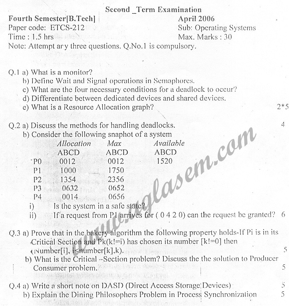 GGSIPU Question Papers Fourth Semester – Second Term 2006 – ETCS-212