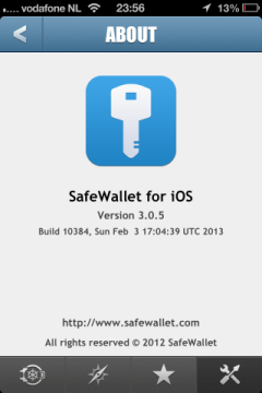SafeWallet 3 iPhone 4S About Screen Capture 240px