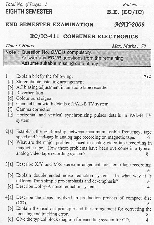 NSIT: Question Papers 2009  8 Semester - End Sem - EC-IC-411