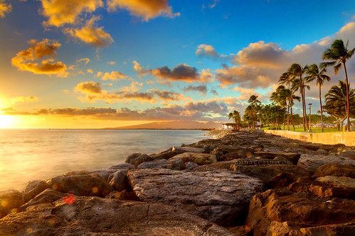 ocean longexposure sunset sea sky beach clouds canon landscape hawaii rocks surf waikiki sigma pacificocean 7d honolulu hdr kakaako ndfilter photomatix 1750mm