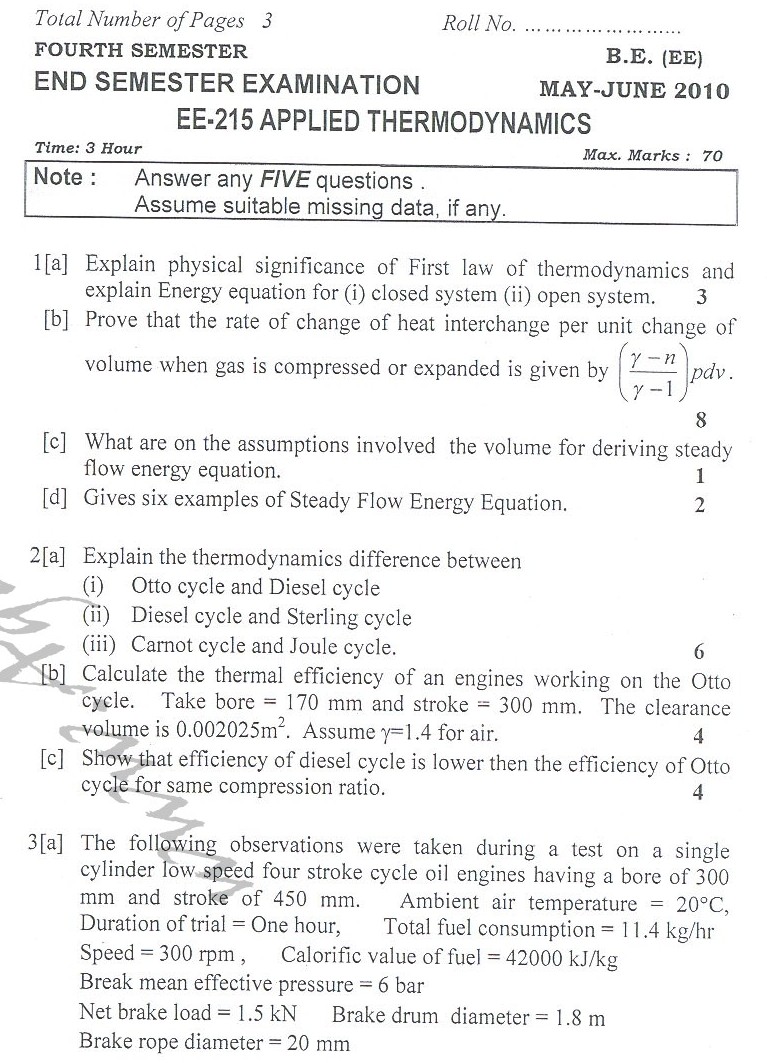DTU Question Papers 2010  4 Semester - End Sem - EE-215