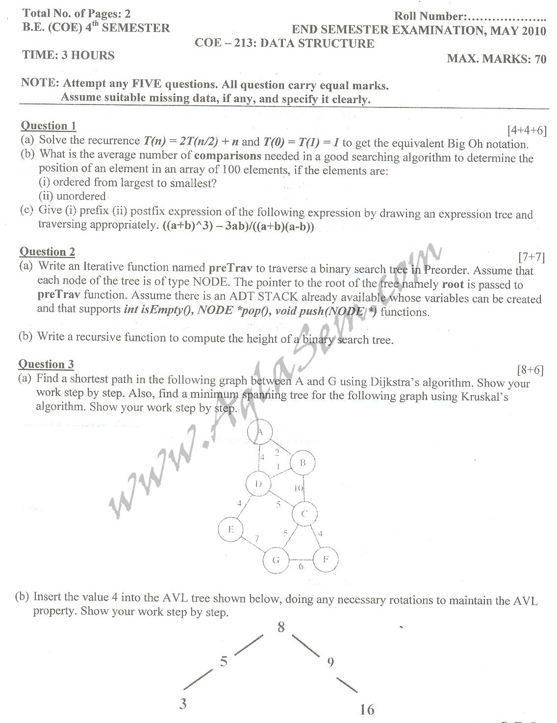 DTU Question Papers 2010 – 4 Semester - End  Sem - COE-213