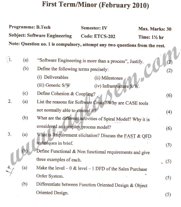GGSIPU Question Papers Fourth Semester – First Term 2010 – ETCS-202