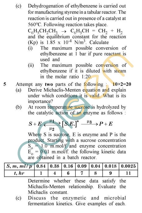 AKTU B.Tech Question Paper - TCH-602 - Chemical Reaction Engineering-II