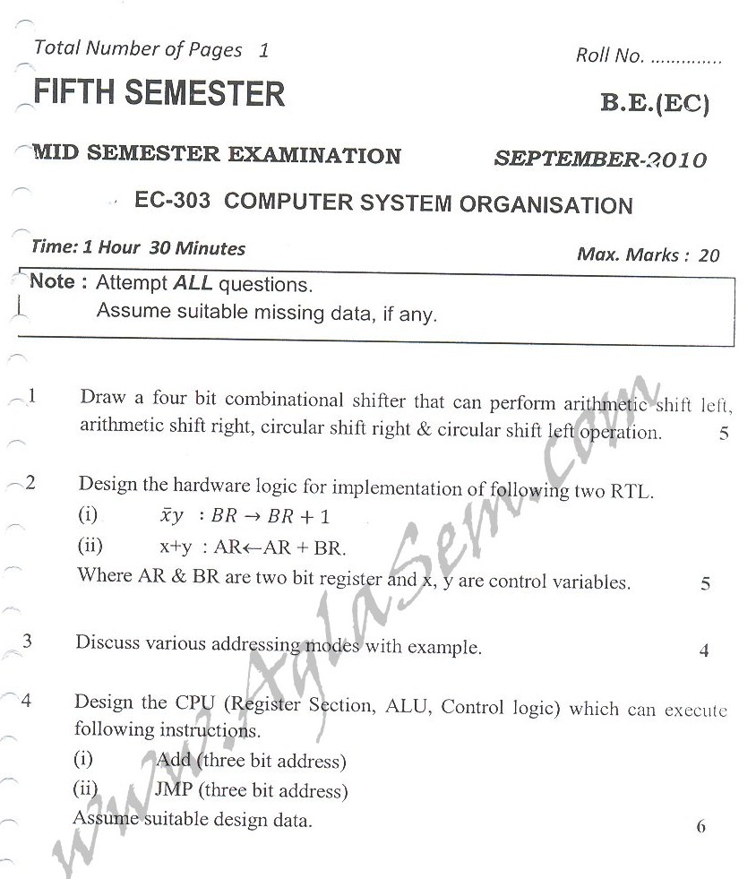 DTU Question Papers 2010 – 5 Semester - Mid Sem - EC-303