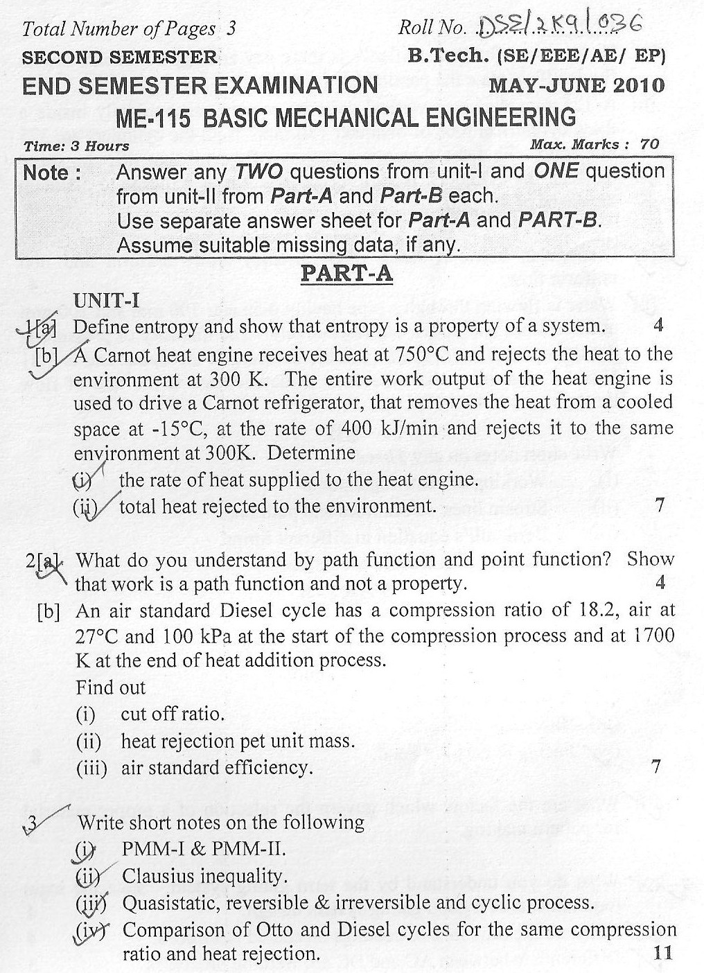 DTU Question Papers 2010 – 2 Semester - End Sem - ME-115