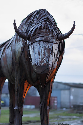 uk sunset sculpture statue metal shop wales buffalo estate dusk farm north cymru chapel rug bison denbighshire gogledd corwen siryddinbych rhug rûg