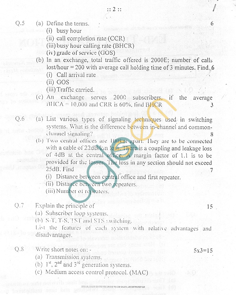 GGSIPU Question Papers Fifth Semester  end Term 2005  ETEC-307