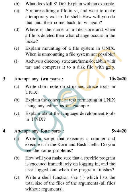 UPTU MCA Question Papers - MCA-123 - Unix & C Programming