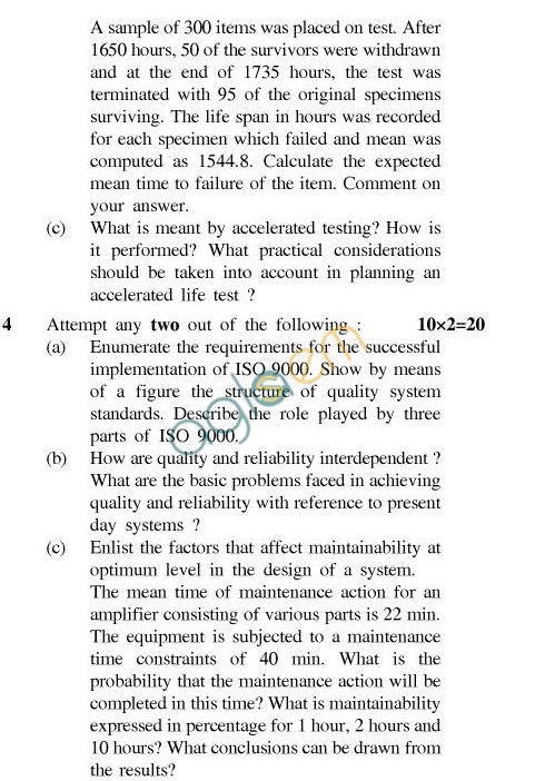 UPTU B.Tech Question Papers - EC-033-Reliability & Quality Management