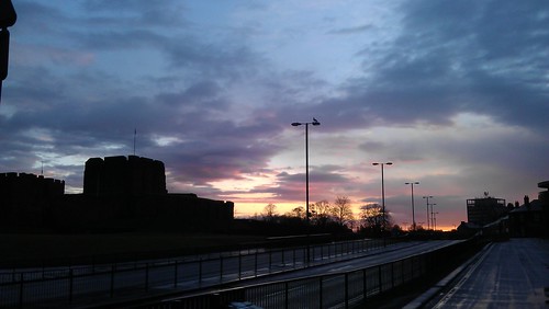road sky castle clouds sunrise golden purple cumbria carlisle carlislecastle dualcarriageway