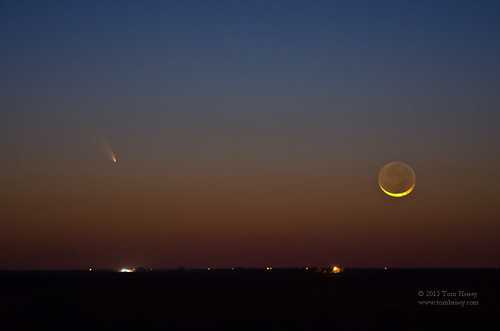 sunset moon landscape texas crescent comet moonset lubbock earthshine panstarrs