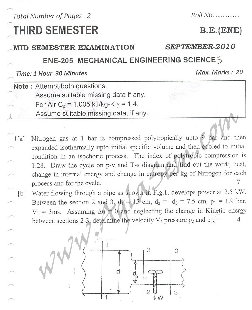 DTU Question Papers 2010  3 Semester - Mid Sem - ENE-205