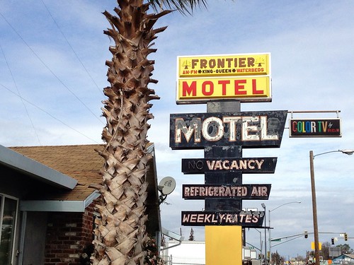 street city travel urban signs color tree sign landscape hotel tv streetlight neon view scenic motel palm traveller plastic faded welcome googie vacancy stockton crusty frontier amfm waterbed vacuform weeklyrates