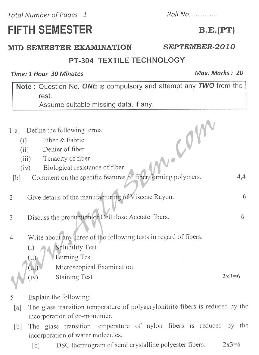 DTU Question Papers 2010 – 5 Semester - Mid Sem - PT-304