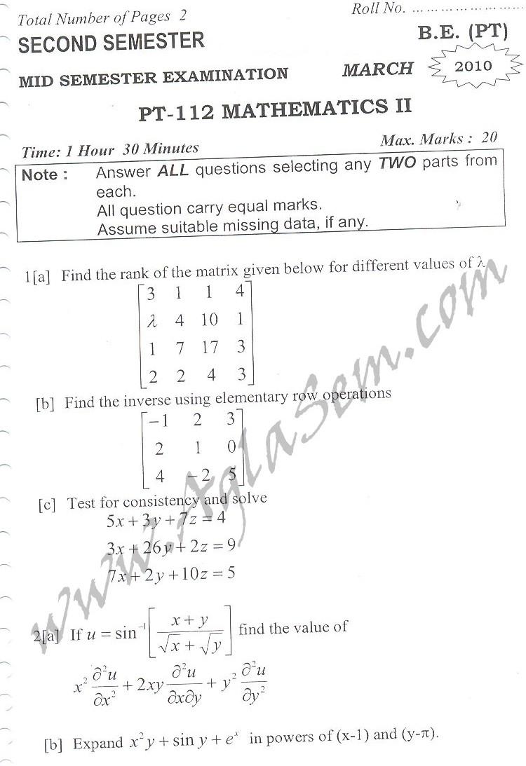 DTU Question Papers 2010  2 Semester - Mid Sem - PT-112
