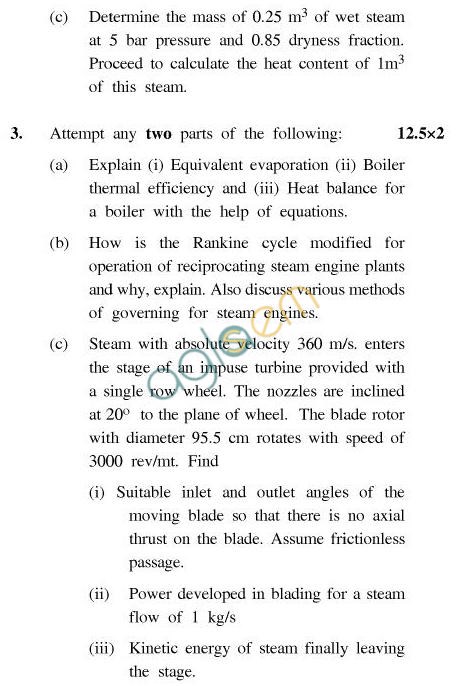AKTU B.Tech Question Paper - AG-126 - Thermodynamics & Heat Engines