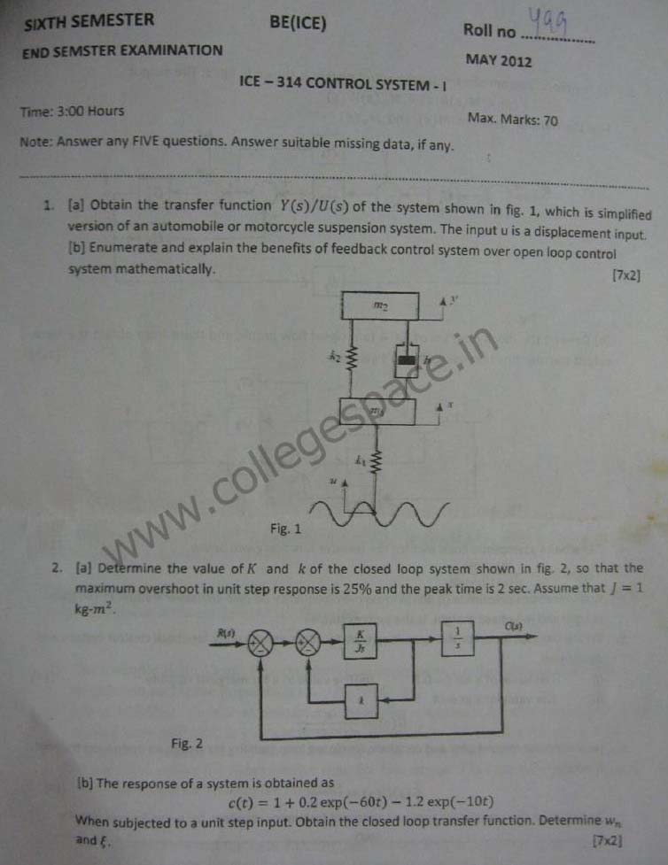 NSIT Question Papers 2012  6 Semester - End Sem - ICE-314