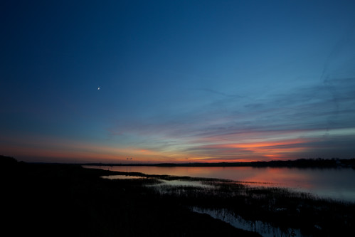 sunset sky orange cloud moon black reflection water silhouette night essex heybridgebasin pwpartlycloudy
