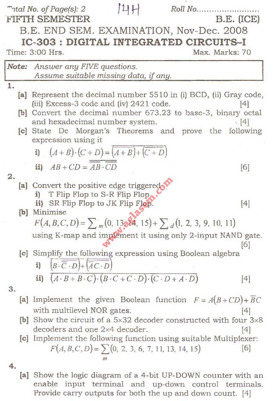 NSIT Question Papers 2008 – 5 Semester - End Sem - IC-303